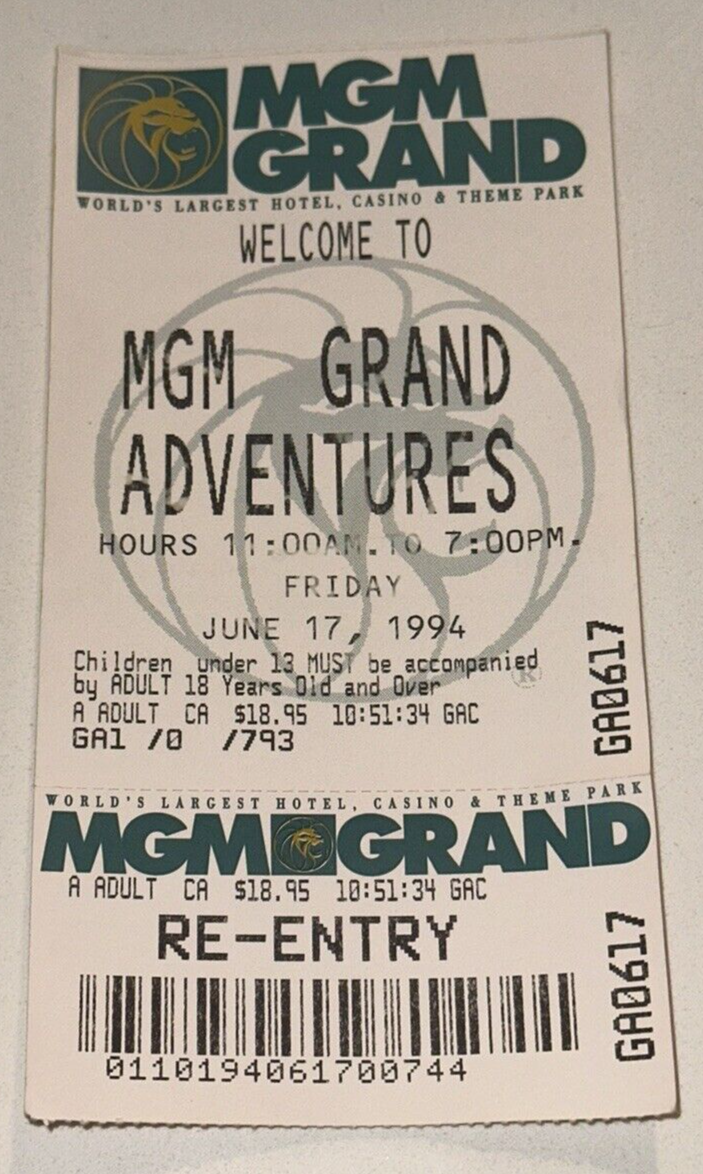 MGM Casino Ticket Stub Grand Adventures Las Vegas OJ Simpson Chase
