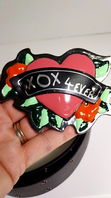 BETSEY JOHNSON BLACK LEATHER BELT XOX 4 EVER Buckle 40 