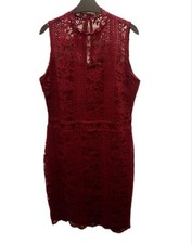 Lipsy Red Lace Dress Hi Neck One Length Lined Sleeveless Size 18.
