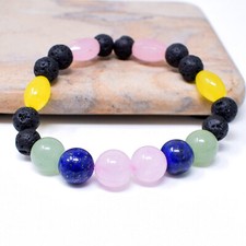111.00 Cts Natural Aventurine ,Onyx  Lava Stretchable Beads Bracelet NK 02A5