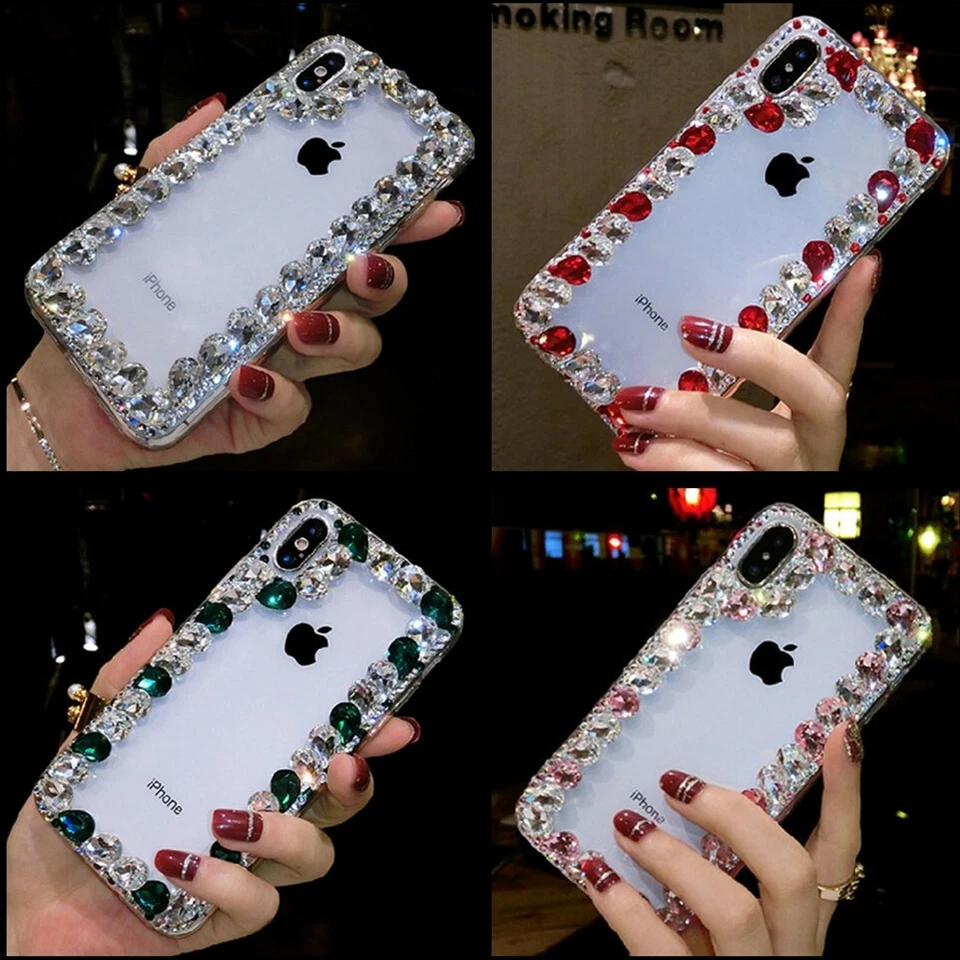 Funda Carcasa Teléfono Transparente 3D Hecha a Mano Lujo Brillante Diamante Estrás Gemas Foto 2 de 4