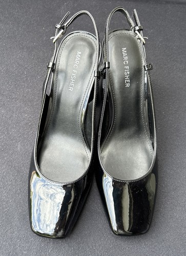 MARC FISHER Slingbacks neri in ecopelle verniciata taglia 9,5M nuovi senza etichette - Foto 7 di 13