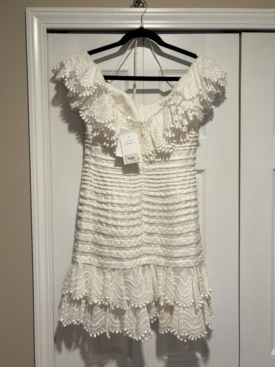 【関税込み】ZIMMERMANN オフホワイト Junie ミニワンピース Zimmermann Junie Embroidered Mini Dress | Designer