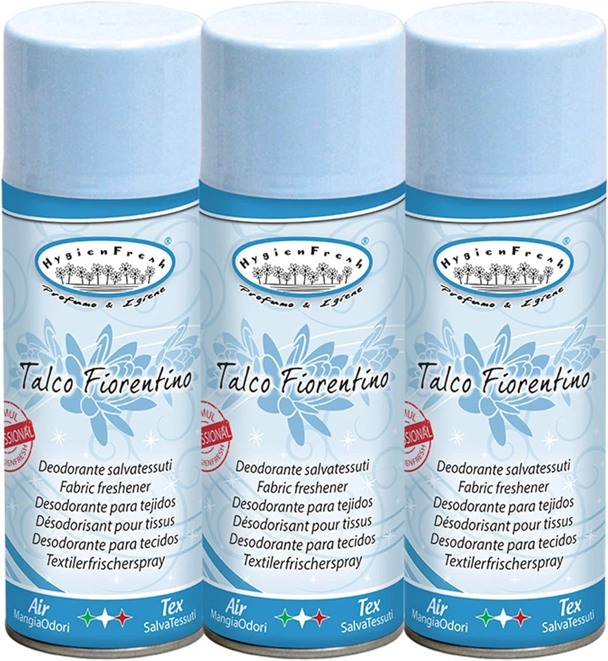 HYGIEN FRESH 3 X HygienFresh Spray Deodorante Salva Tessuti Ambiente TALCO FIORENTINO 400 ML