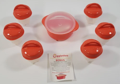 *L) Egglettes 6 Piece w/ Bonus Silicone Hard Boiled Egg Cooker Non Stick