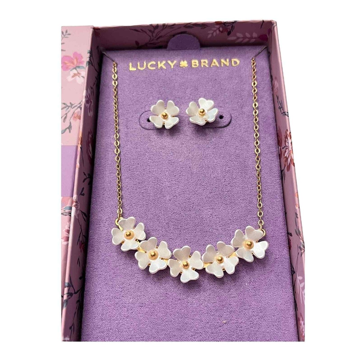 【新品　未使用】ラッキーブランド　Lucky Brand ネックレスチャーム Lucky Brand NECKLACE & EARRINGS Set Flower Gold Chain Womens