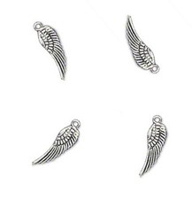 25 Antique Silver Plated Angel Wing Dangle Charm Beads 15MM