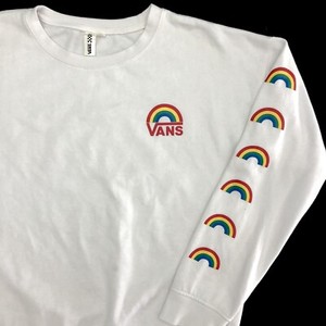 Blusa Feminina Grande Moletom gola careca Vans Branco Arco-íris gráfico spellout | eBay