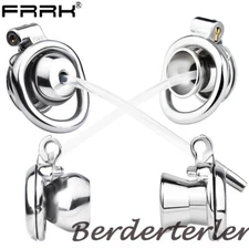 FRRK Fixed Cylinder Inverted Male Chastity Cage with Detachable Tube Plug Rings