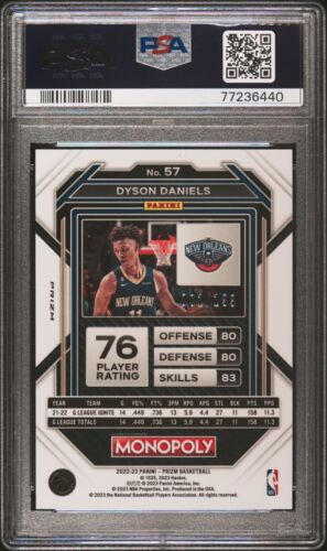 2022-23 Panini Prizm Monopoly Dyson Daniels Light Blue Prizm 001/199 PSA 10 - Picture 2 of 3