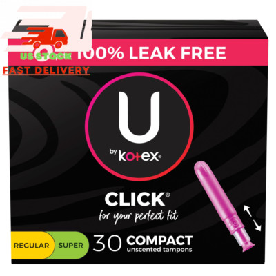 U by Kotex Click Compact Multipack Tampons, Regular/Super, Unscented, 30...