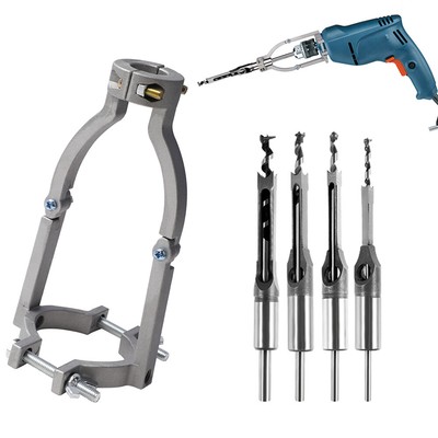 Square Hole Drill Bit Adapter with 4pcs Square Hole Drill Bit For Woodworking