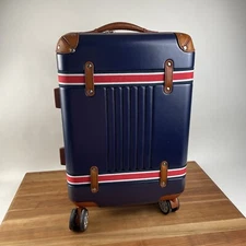 Mark and Graham Twill Terminal 1 Carry-on Hard Case Luggage Navy Scuffs Read