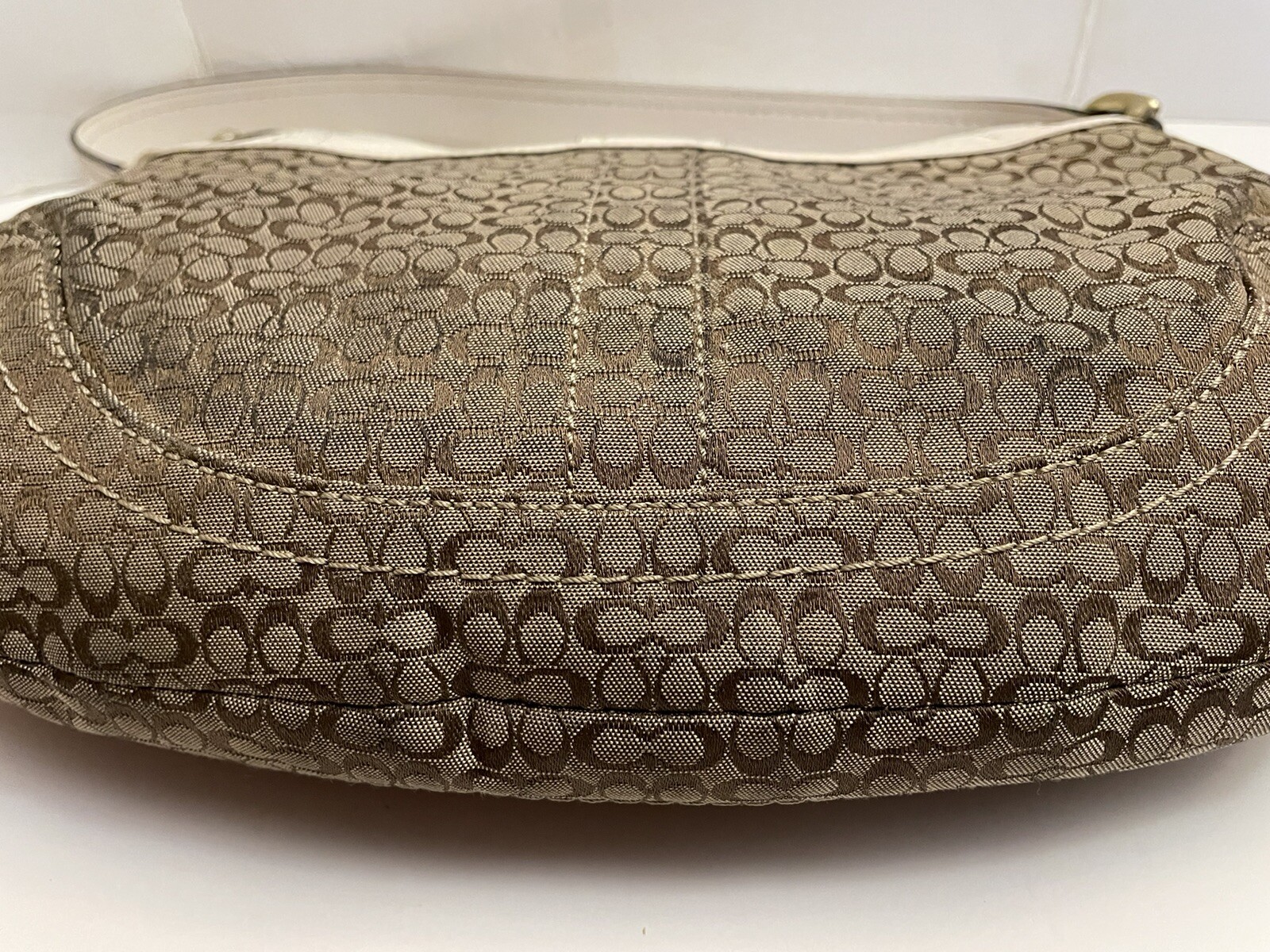 COACH Signature Canvas Satchel Bag Brown W/White Le… Gem