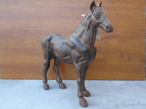 statue d un cheval debout en fonte pat brun-noir , super prix !! - Afbeelding 1 van 7