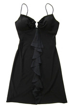 Vintage JUMP Wendye Chaitin Jewel Black Stretch Spaghetti Strap Ruffle Dress 3/4