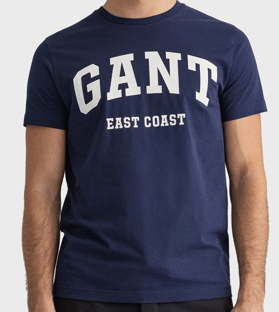 GANT Logo T Shirt BNWT Designer Mens Tops Clothing SS Evening Blue Tee