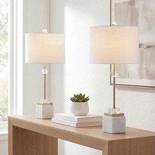 Jeffrey 30" Marble/Crystal LED Table Lamp, Brass Set of 2 by JONATHAN Y
