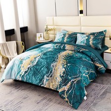 6-piece bedding set queen size Light blue and gold watercolor