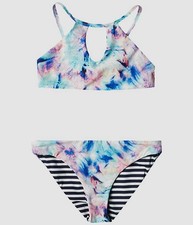 Splendid kids Girl's Blue Halter Neck Reversible Two Piece Bikini Set Sz 16