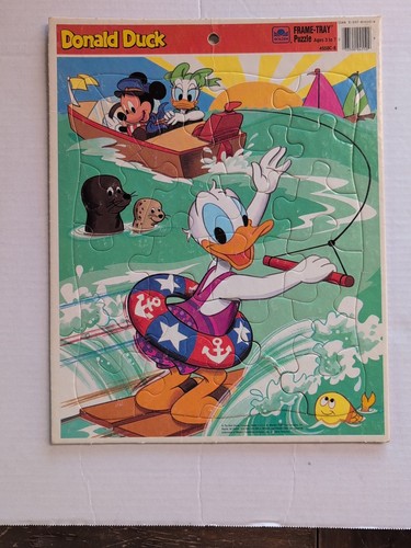 Lot of 2 Vintage Disney Puzzle Mickey & Minnie & Donald Duck Frame-Tray Golden - Picture 7 of 8