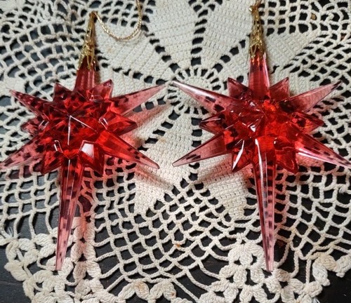 Vntg RAZ Rose Pink (2) Acrylic 6" x 3.5" Taiwan Ornaments 12 Point Star 3D Look - Bild 2 von 5