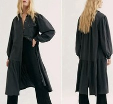 Free People Beach Size Medium Old Bay Maxi Shirt Dress Textured Boho Cotton Gray