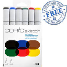 Copic Sketch Alcohol Markers 6 Color Dual Tip Brush Set Bold Primaries