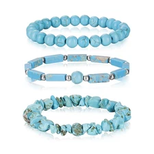 IVY TAILI 3Pcs Turquoise Bracelet for Women Boho 6.5-7 inches, Green 
