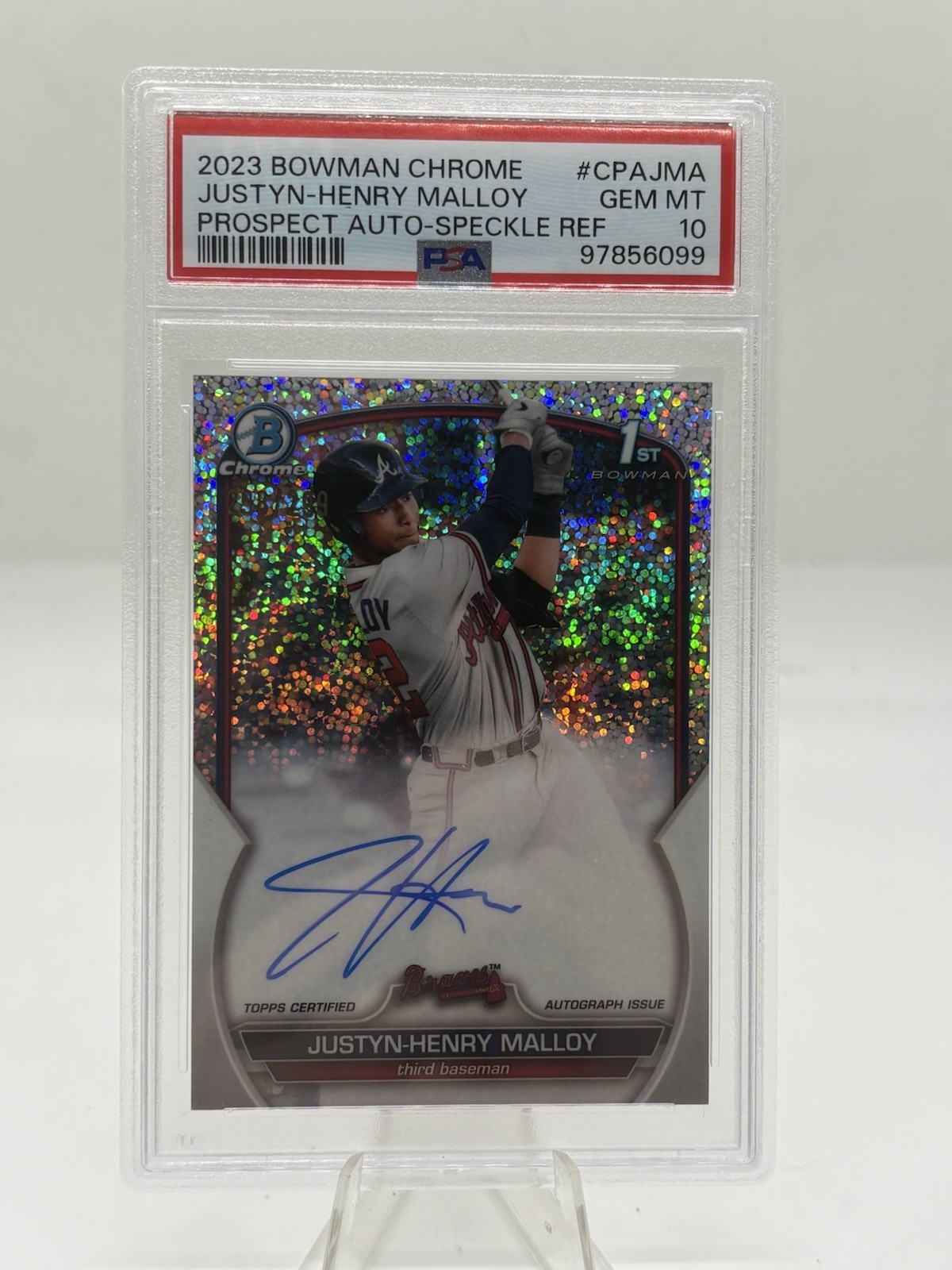 2023 Bowman Chrome Prospects Auto Speckle /299 Justyn-Henry Malloy PSA 10