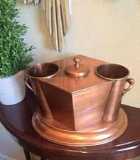 Vintage Copper Wine Bucket Chiller MCM Art Deco Style Brass