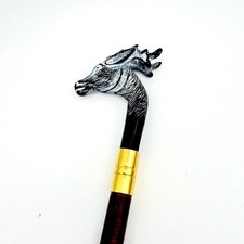 Vintage 21" Animal Head Shoehorn Wood Shaft Faux Horn Bottom