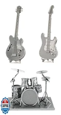 Metal Earth 3D Laser Cut Steel Models - Drum Set, Base Guitar AND Lead Electr