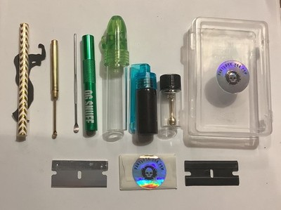10+ item Snuff Kit Transparent Carry Case Travel Snort Sniff Tool Set **READ**