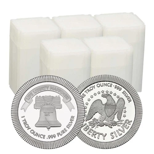 Lot of 100 - 1 Troy oz Liberty Bell Stackable .999 Fine Silver Round