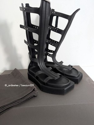 RICK OWENS $3.3K EDFU TURBO CYCLOPS SPARTAN HIGH GLADIATOR SANDALS (BLACK, 38EU)