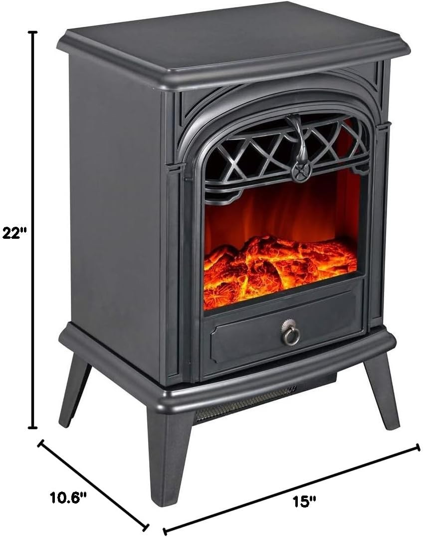 GMHome Freestanding Electric Fireplace Heater 1500W Realistic Flame Black