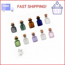 CoolDIY 10pcs Colored Tiny Glass Jars Mini Glass Bottles with Cork Stoppers Mini