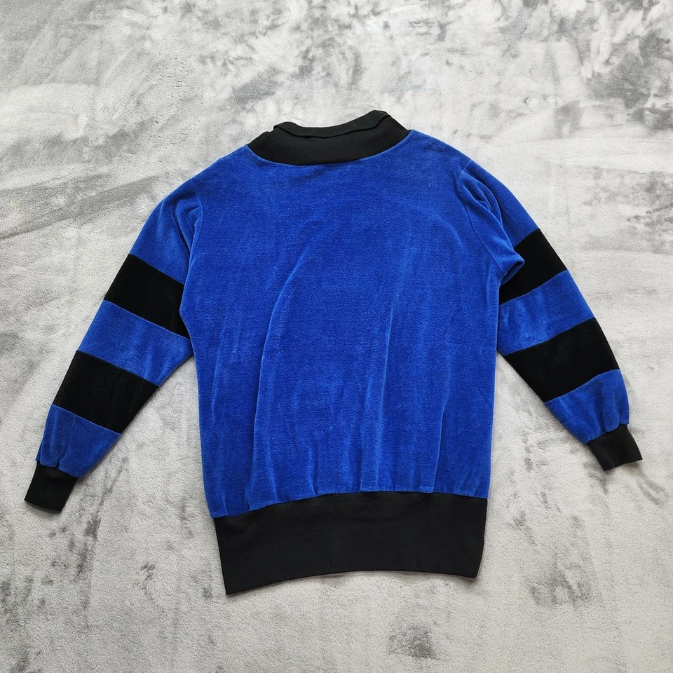 Top deportivo vintage Como para mujer M azul negro bloque de color terciopelo capucha cuello  Foto 2 de 4