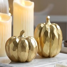 Pumpkin Decor Fall Decoration, Gold Pumpkins for Set of 2 Elegant Gold