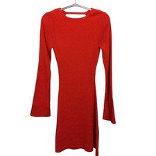 ASOS Design Red Ribbed Knit Open Back Long Sleeve Dress US 0 EU 32