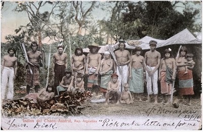 Argentina Indios del Chaco Austral Native American Family postcard To England