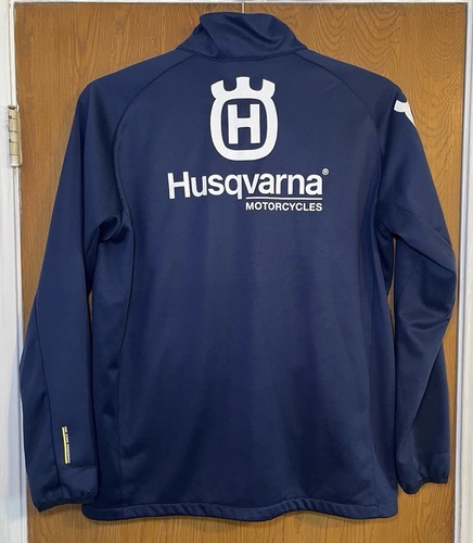 Husqvarna Motorcycles Jacket Full Zip Pockets Print Blue Yellow Sz XXL - Picture 2 of 7