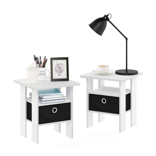 Furinno Andrey Beistelltisch 2Er-Set Mit Schublade Weiß/Schwarz-image