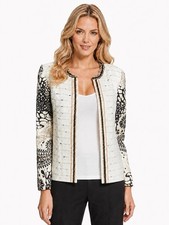 NWT Chico  s Versailles Sleeve Black Ecru Blazer Size:2 L Gold Chain Wool Bld