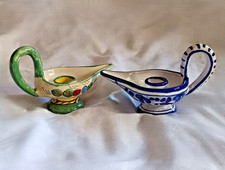 Vintage Coppia Portacandele De Ruta in Ceramica Lanterna Italia