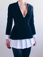 Women s Black Slim Fit Short Blazer Jacket, Button Closure, Pockets, Size S