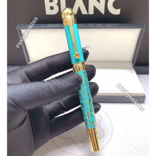Montblanc Luxury Turquoise Gold Pattern Rollerball Pen Elegant Rare VIP Gift Box