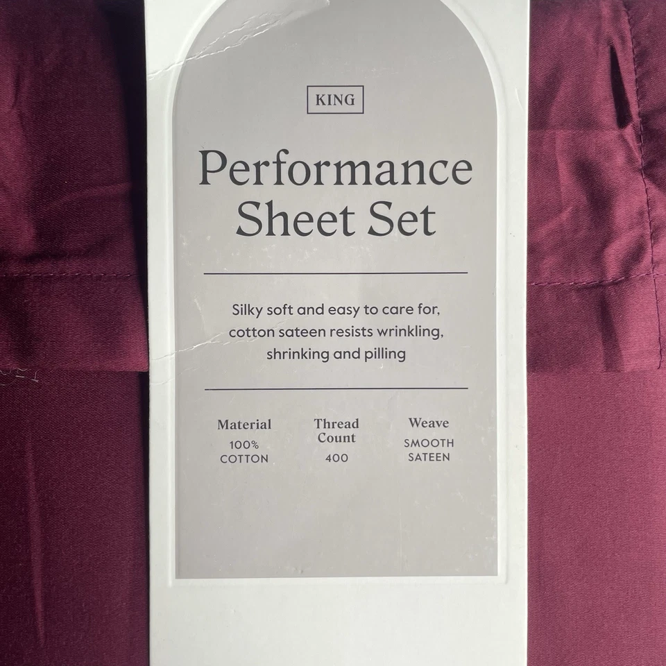 Wine Red King Sheet Set Threshold 400 TC Performance Cotton Sateen Silky Soft - Image 2 of 4