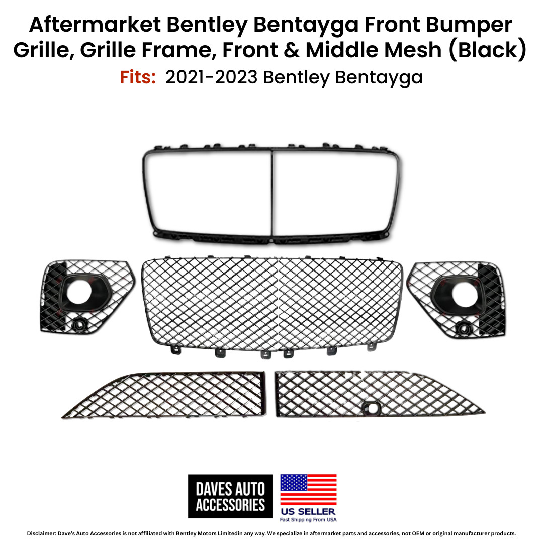 2021-2023 Bentley Bentayga Front Bumper Grille Assembly Gloss Black